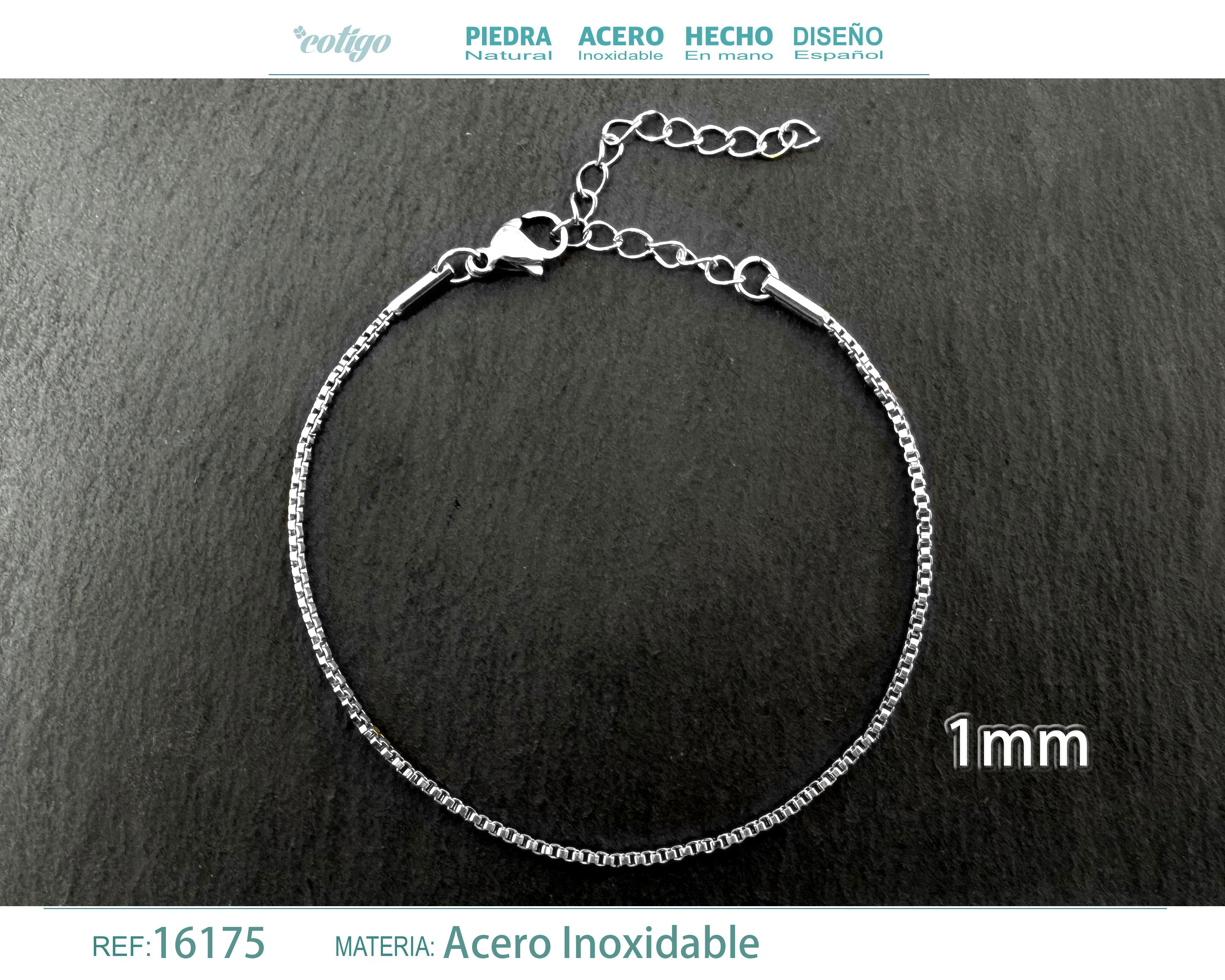 Pulsera de Cadena Fina de 1 mm en Acero Inoxidable en acabado plateado – vista principal del diseño cadena fina de 1 mm