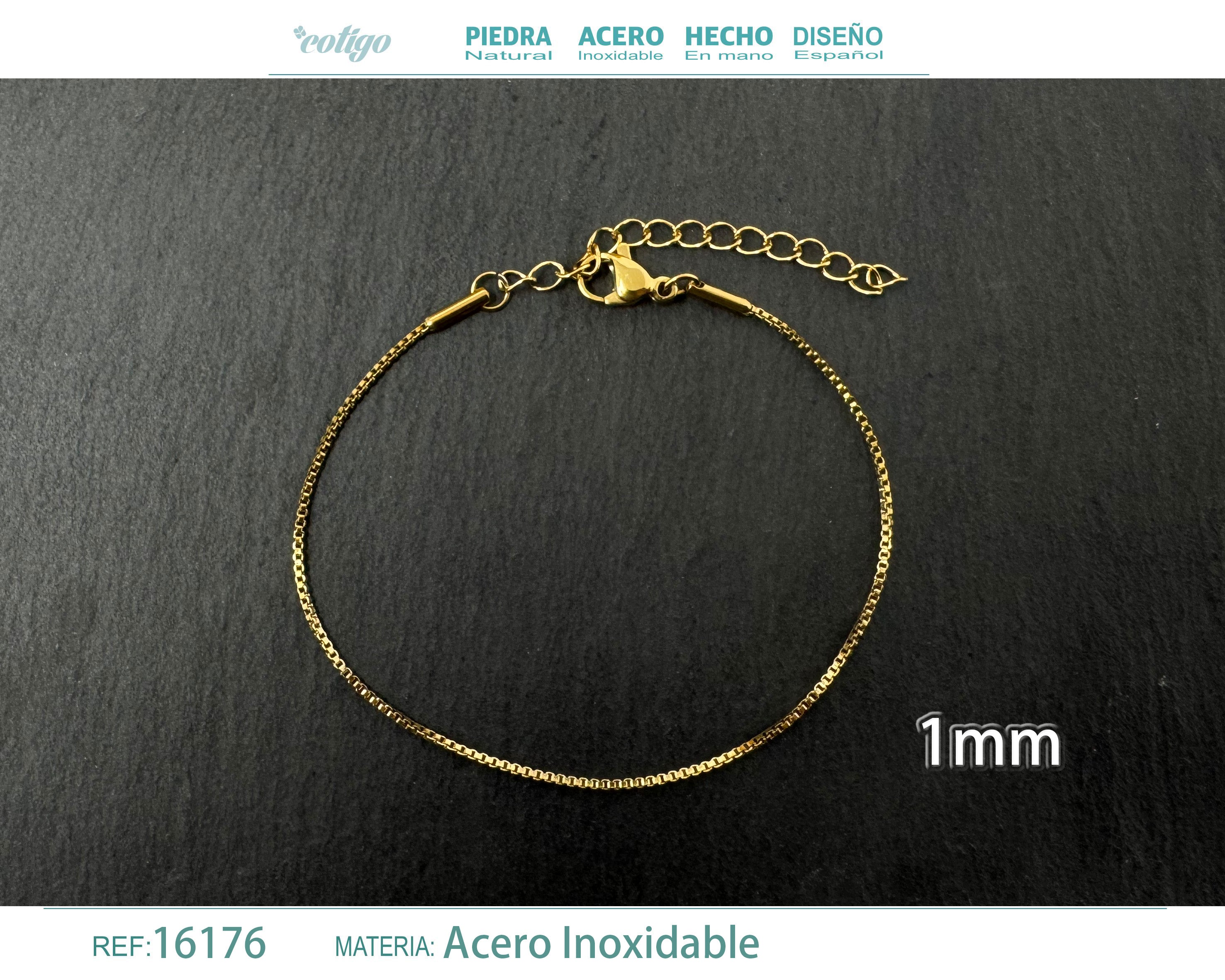Pulsera de Cadena Fina de 1 mm en Acero Inoxidable en acabado dorado – vista principal del diseño cadena fina de 1 mm