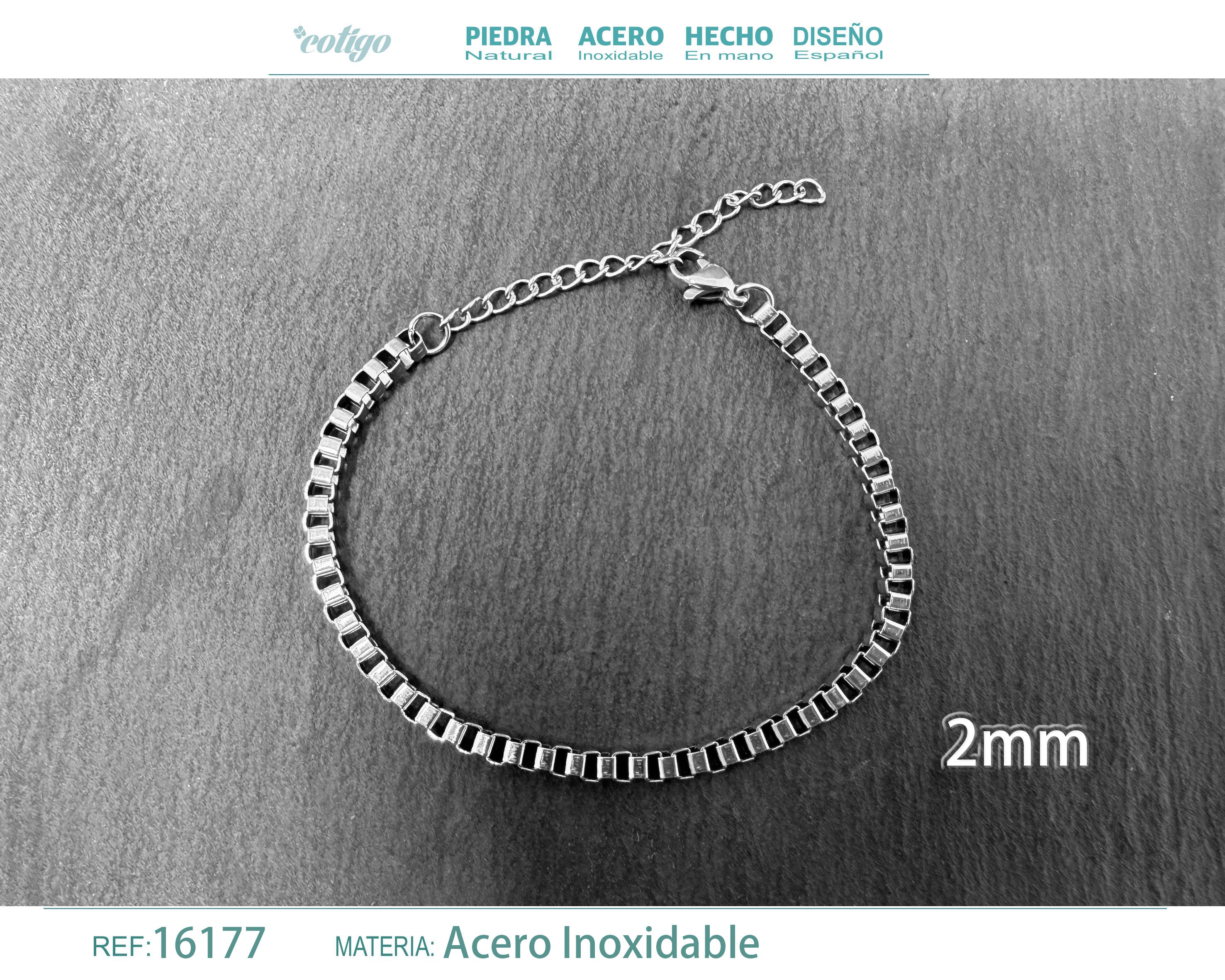 Pulsera de Cadena Caja de 2 mm en Acero Inoxidable en acabado plateado – vista principal del diseño cadena caja de 2 mm