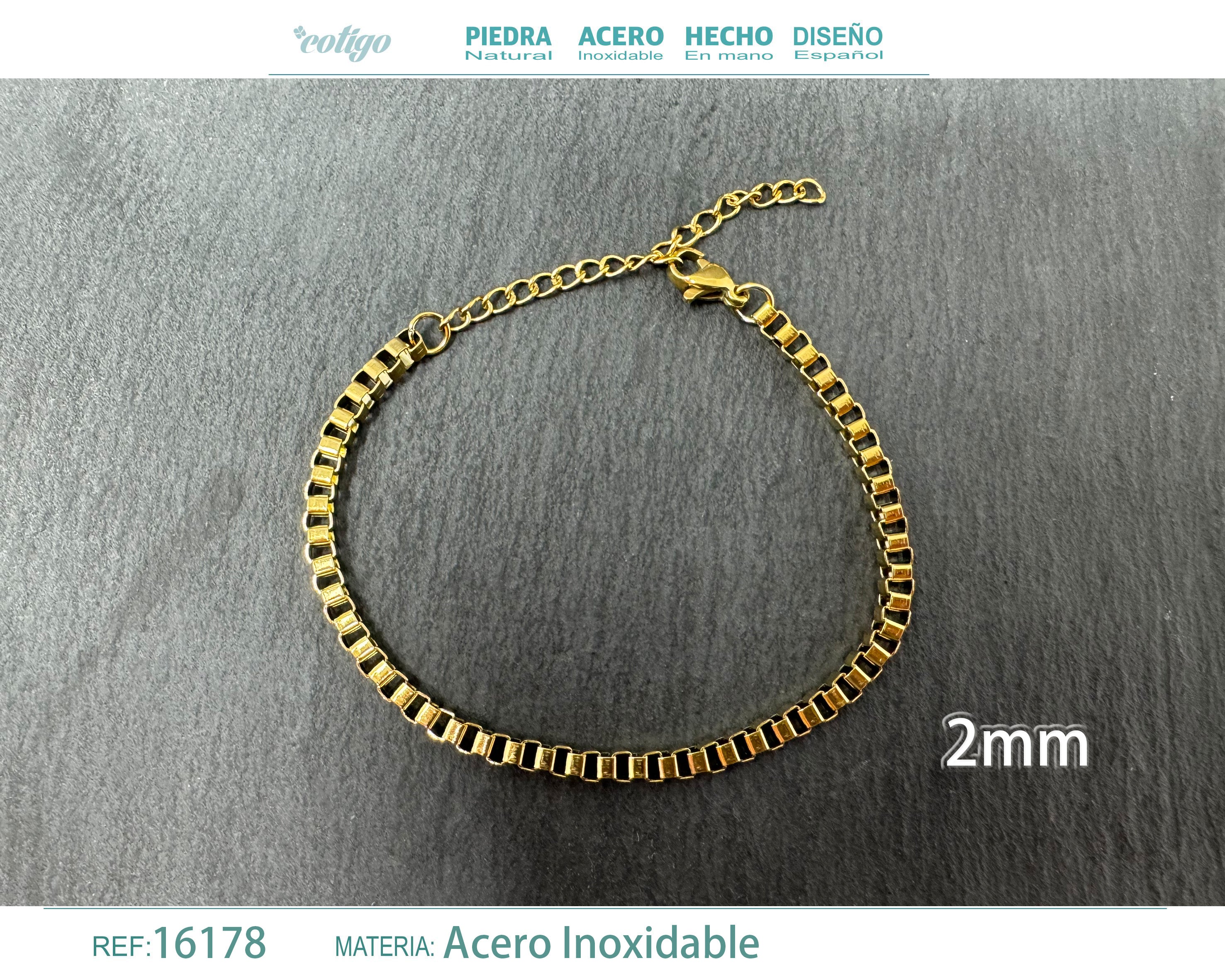 Pulsera de Cadena Caja de 2 mm en Acero Inoxidable en acabado dorado – vista principal del diseño cadena caja de 2 mm