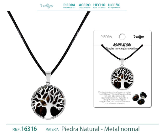 Colgante árbol de Vida de Piedra ágata negra