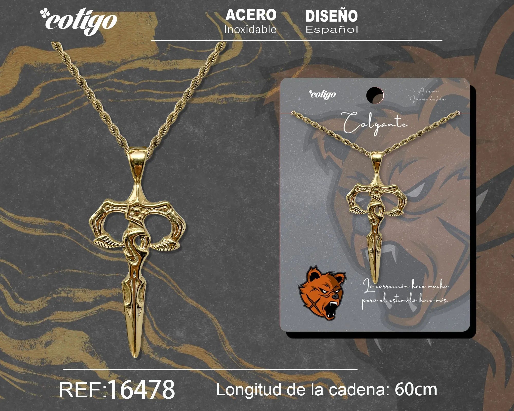 Colgante Hombre Acero color Dorado - cotigo
