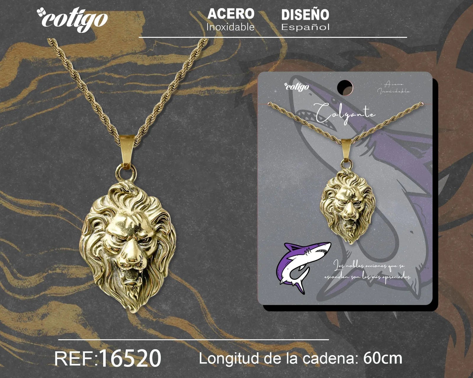 Colgante Hombre Acero León Dorado