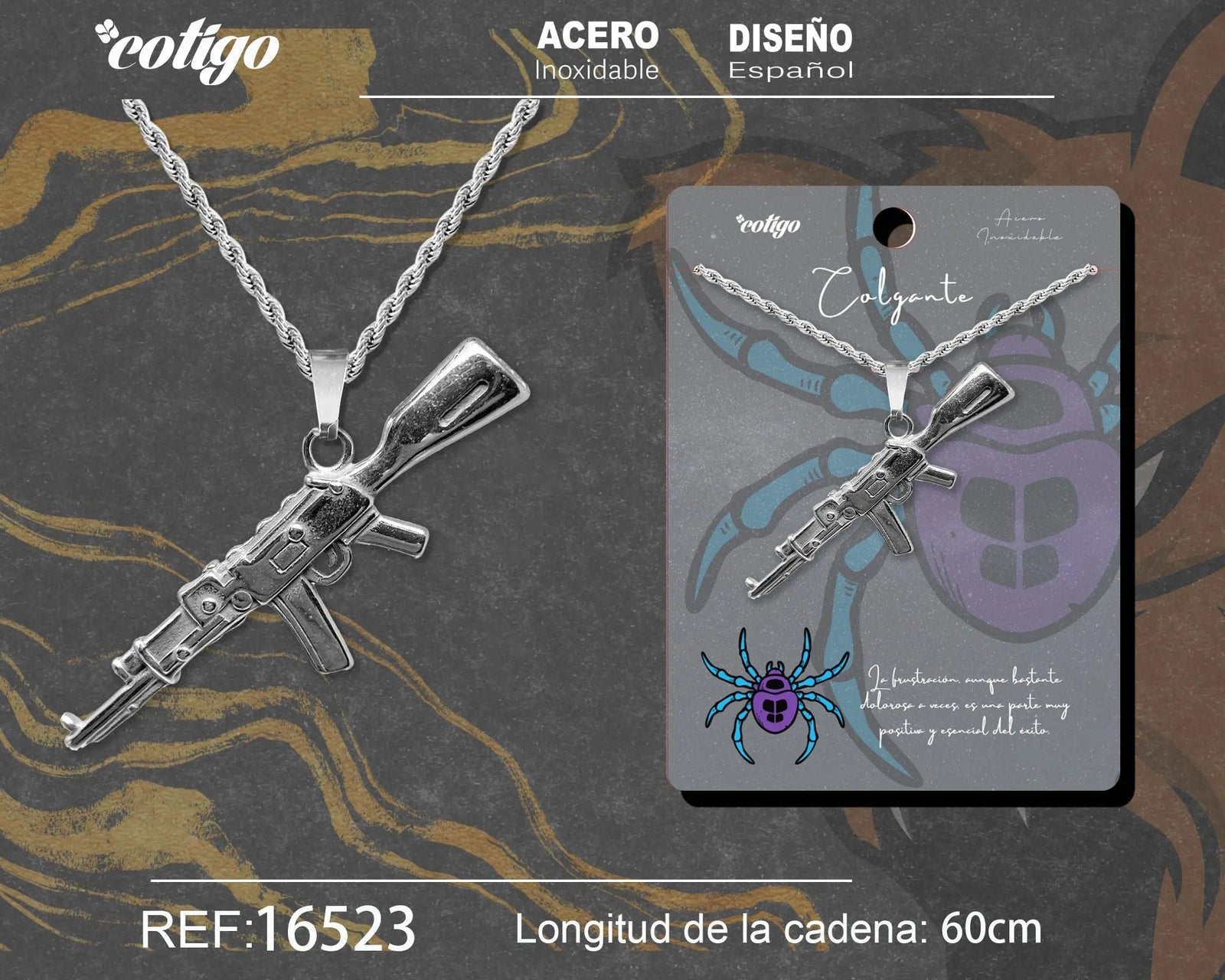 Colgante Hombre Acero Rifle Plateado