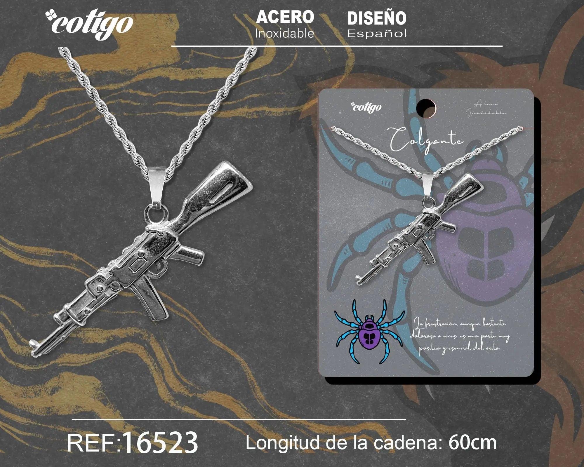 Colgante Hombre Acero Rifle Plateado - Plateado