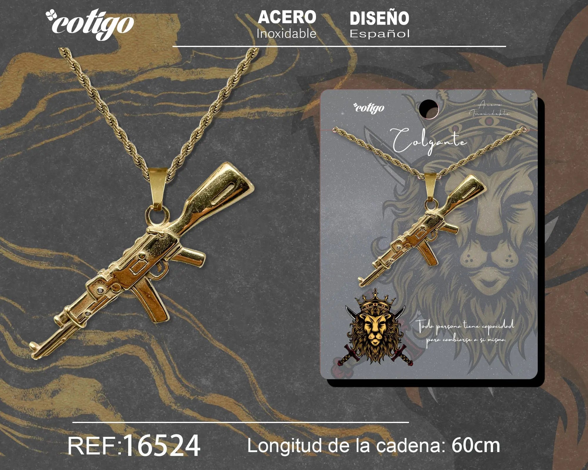 Colgante Hombre Acero Rifle Dorado - Dorado