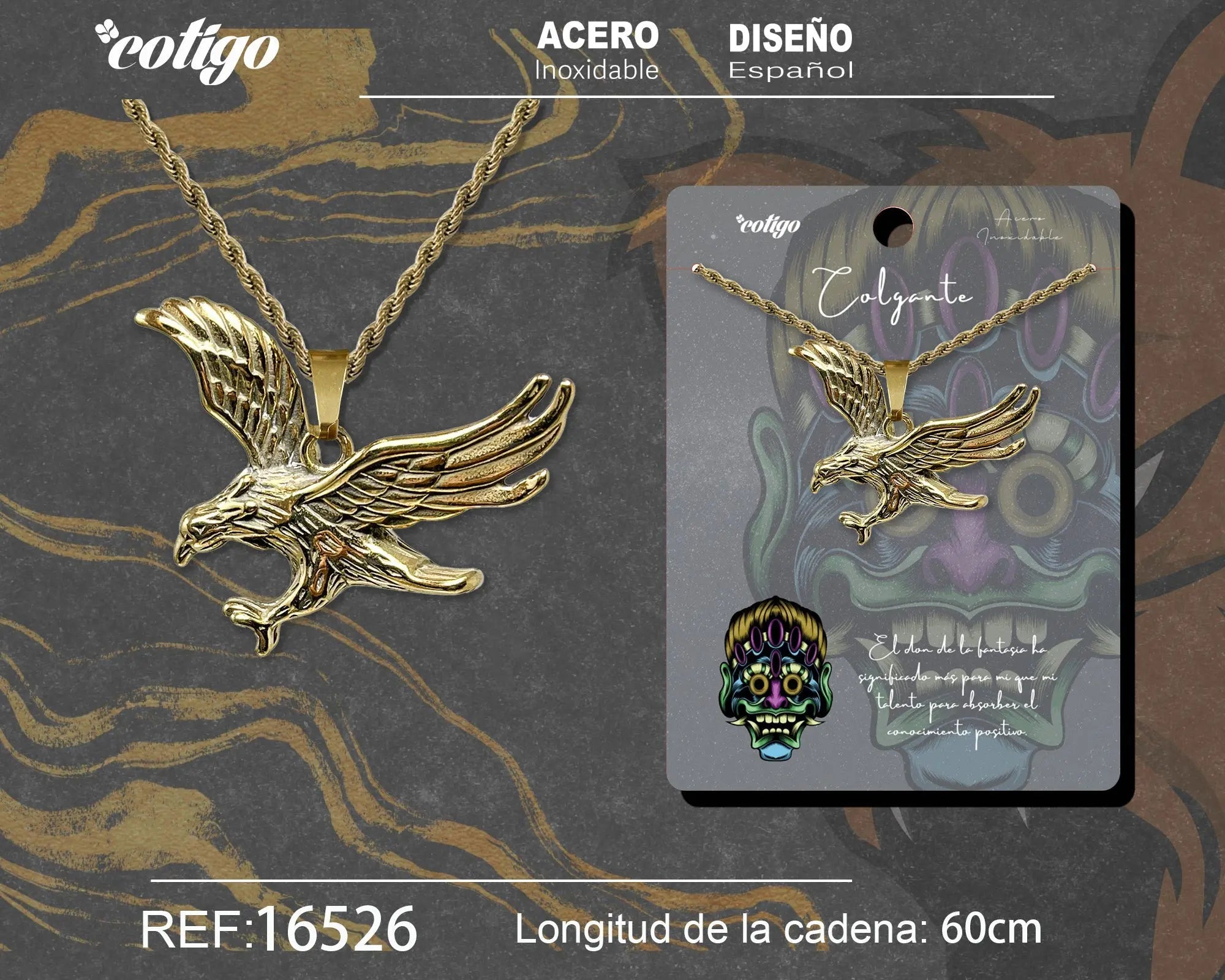 Colgante Hombre Acero Águila Dorado - Dorado
