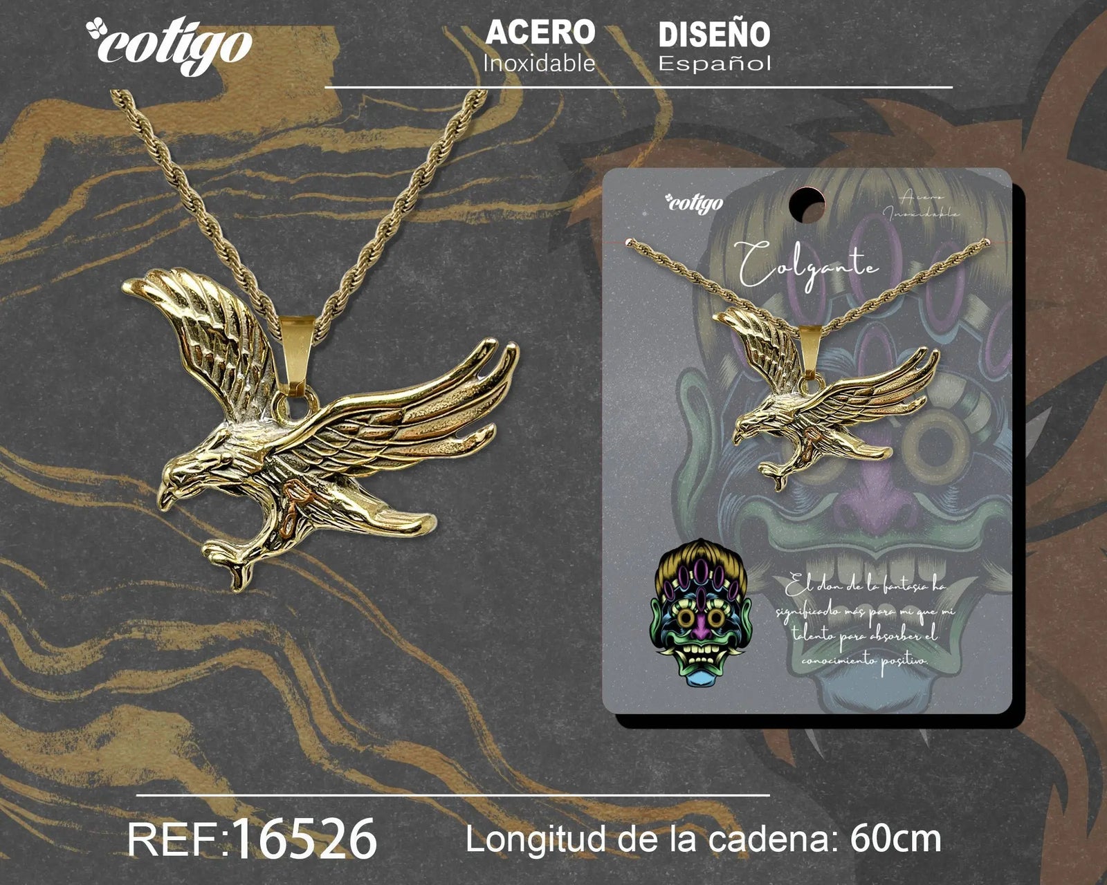 Colgante Hombre Acero Águila Dorado