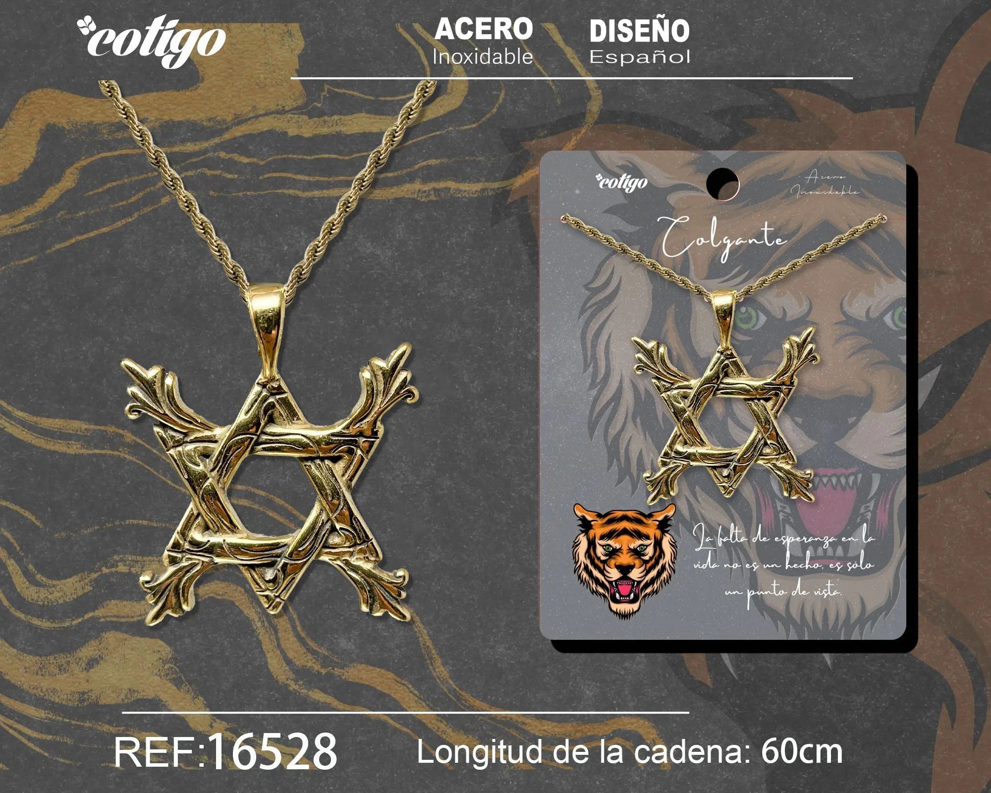 Colgante Hombre Acero Estrella de David Dorado - Dorado