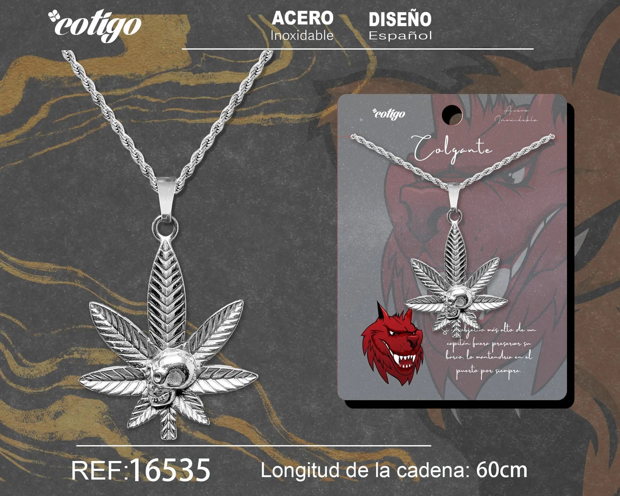 Colgante Hombre Acero Hoja Cannabis Plateado - Plateado