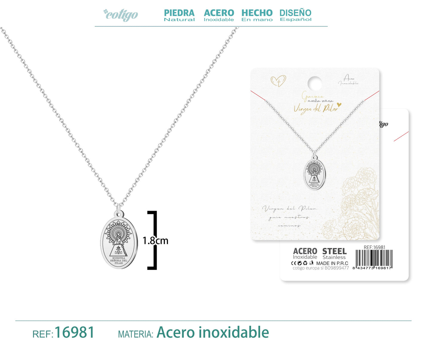 Collar Virgen de Pilar Acero plateado