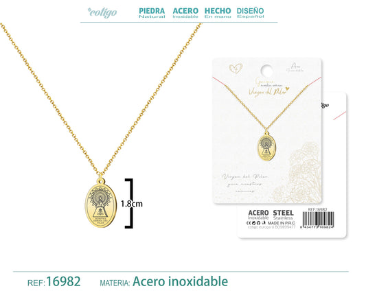 Collar Virgen de Pilar Acero dorado