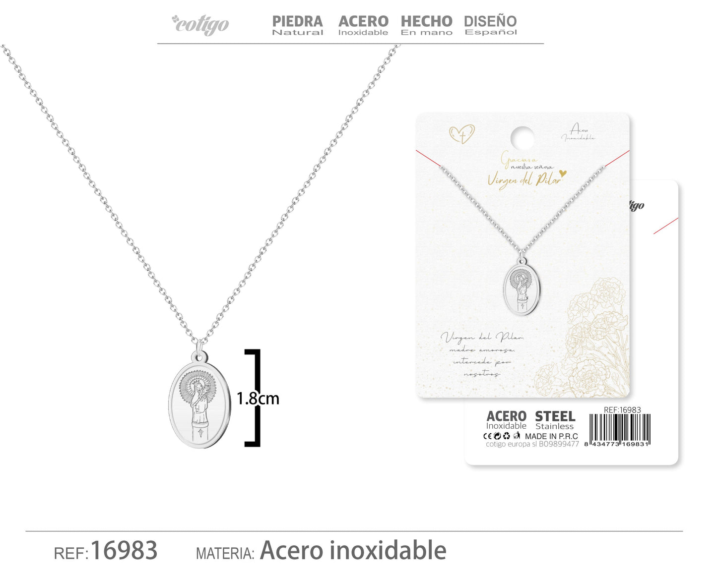 Collar Virgen de Pilar Acero plateado