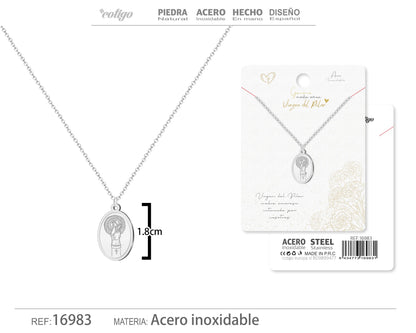 Collar Virgen de Pilar Acero plateado