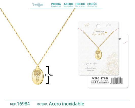Collar Virgen de Pilar Acero dorado