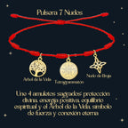 Pulsera 7 Nudos con Colgante Dorado: Tetragrammaton, Nudo de Bruja y Árbol de la Vida - cotigo