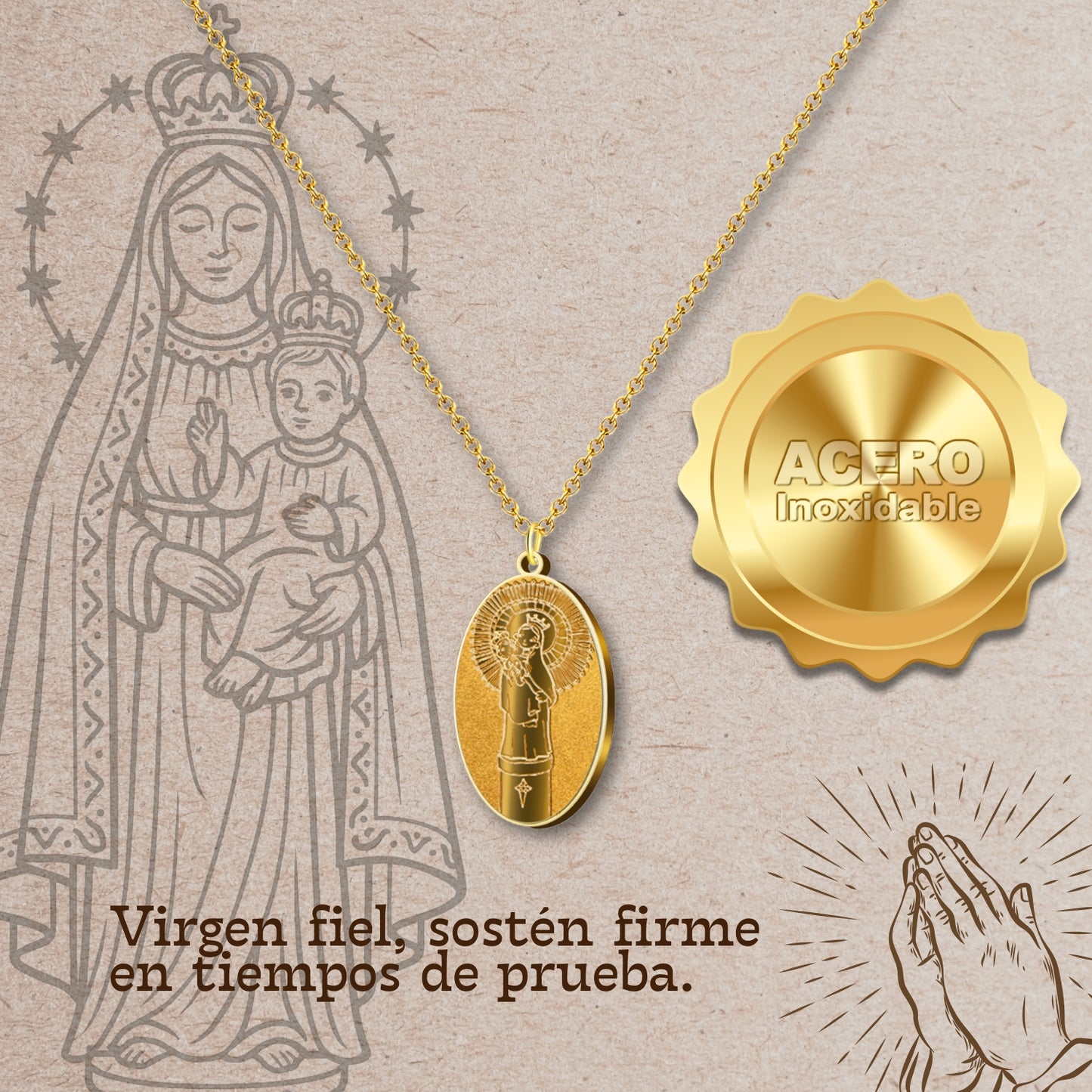 Colgante Acero VIRGEN DEL PILAR color Dorado