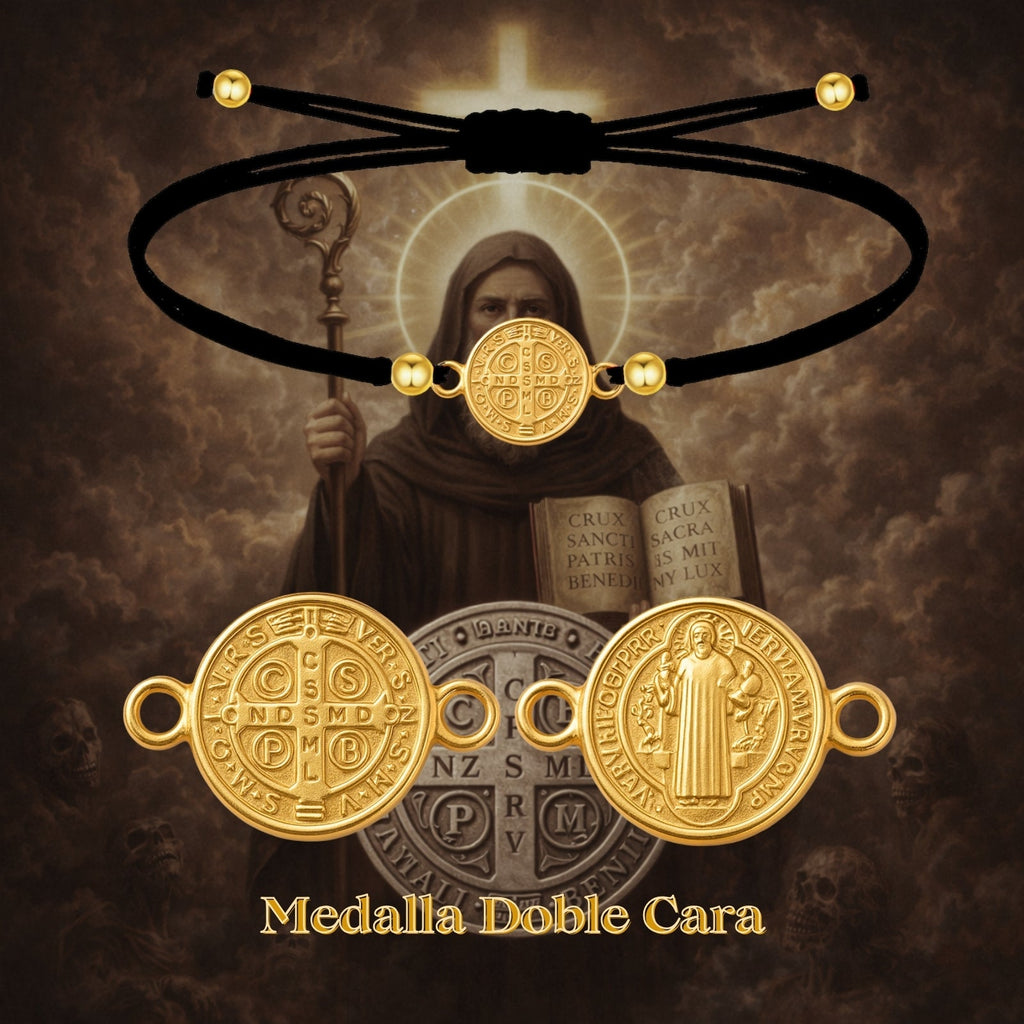 Pulsera Hilo Encerado con Medalla de San Benito Acero Inoxidable cotigo
