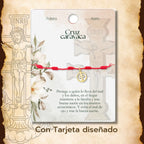 Pulsera Roja 7 Nudos con Medalla Cruz de Caravaca en Acero Dorado - cotigo