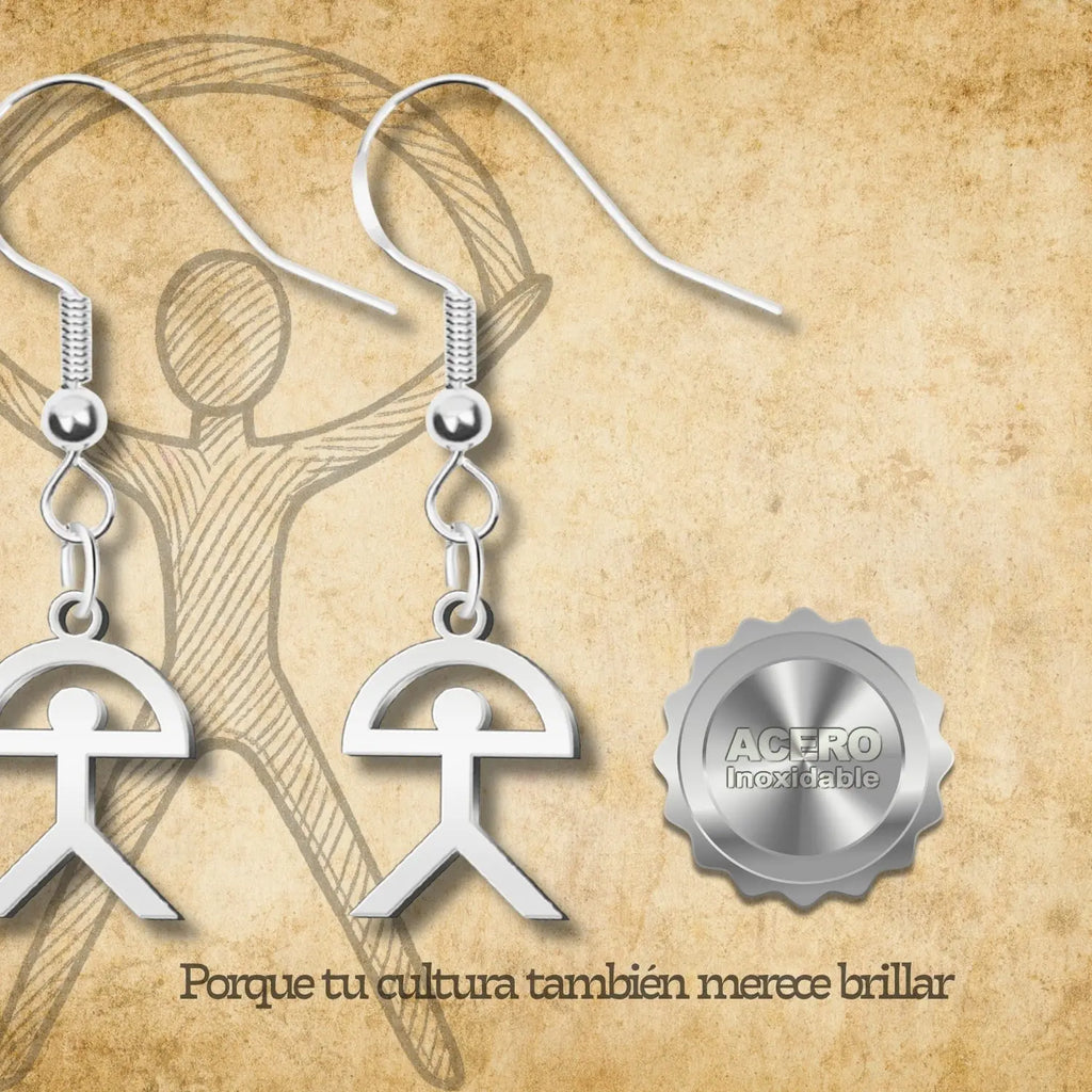 Pendientes con Símbolo Indalo en Acero Plateado acabado