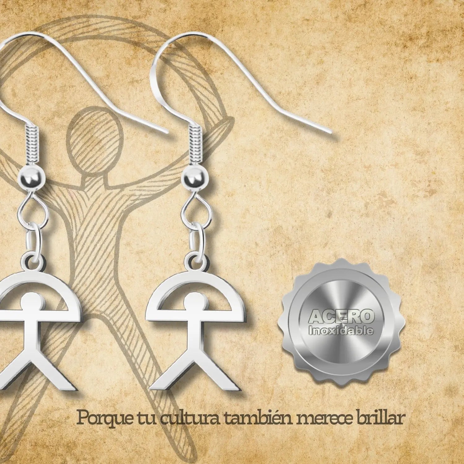 Pendientes con Símbolo Indalo en Acero Plateado acabado