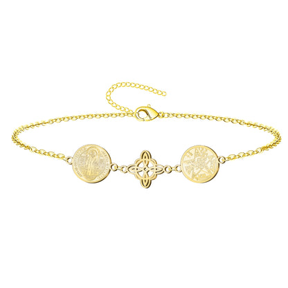 Pulsera Tetragrammaton con Nudo de Bruja y San Benito | Amuleto de Protección y Luz Divina en Acero Inoxidable