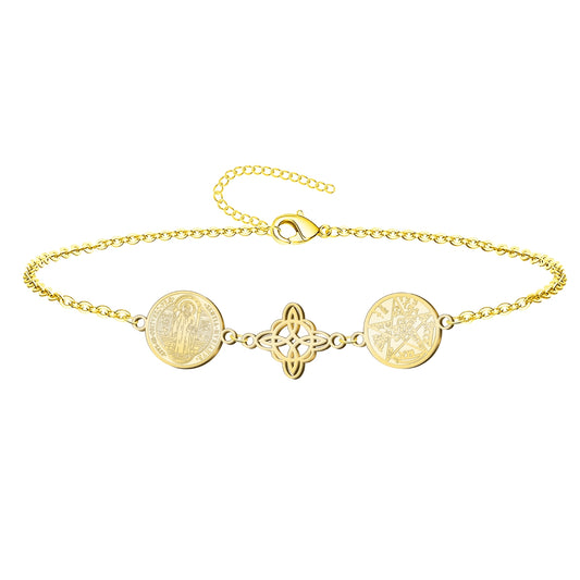 Pulsera Tetragrammaton con Nudo de Bruja y San Benito | Amuleto de Protección y Luz Divina en Acero Inoxidable