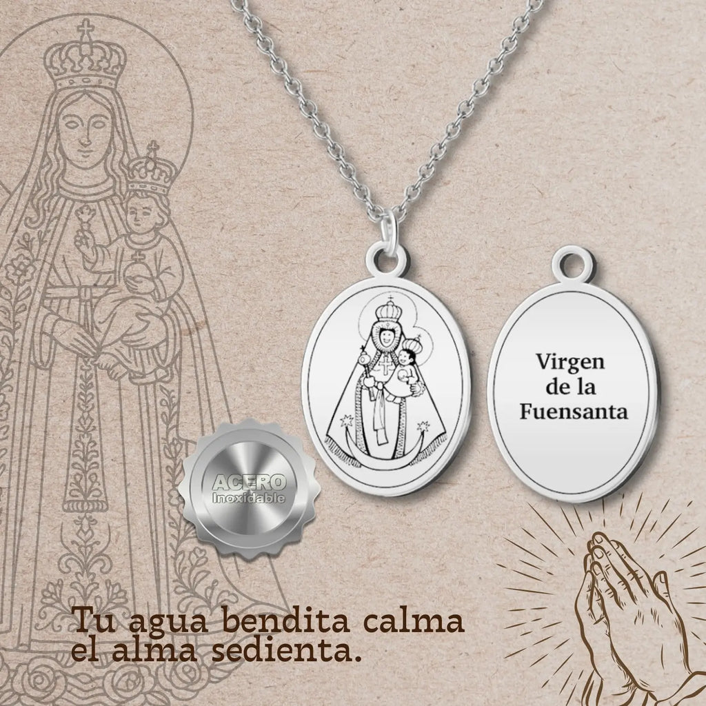 Colgante Medalla Virgen de la Fuensanta Acero Plateado - cotigo