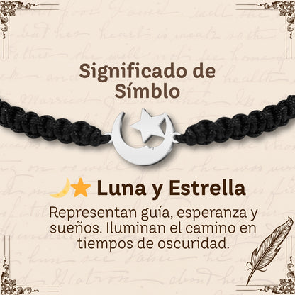 Pulsera Hilo Destino con Luna y Estrella Acero Plateado