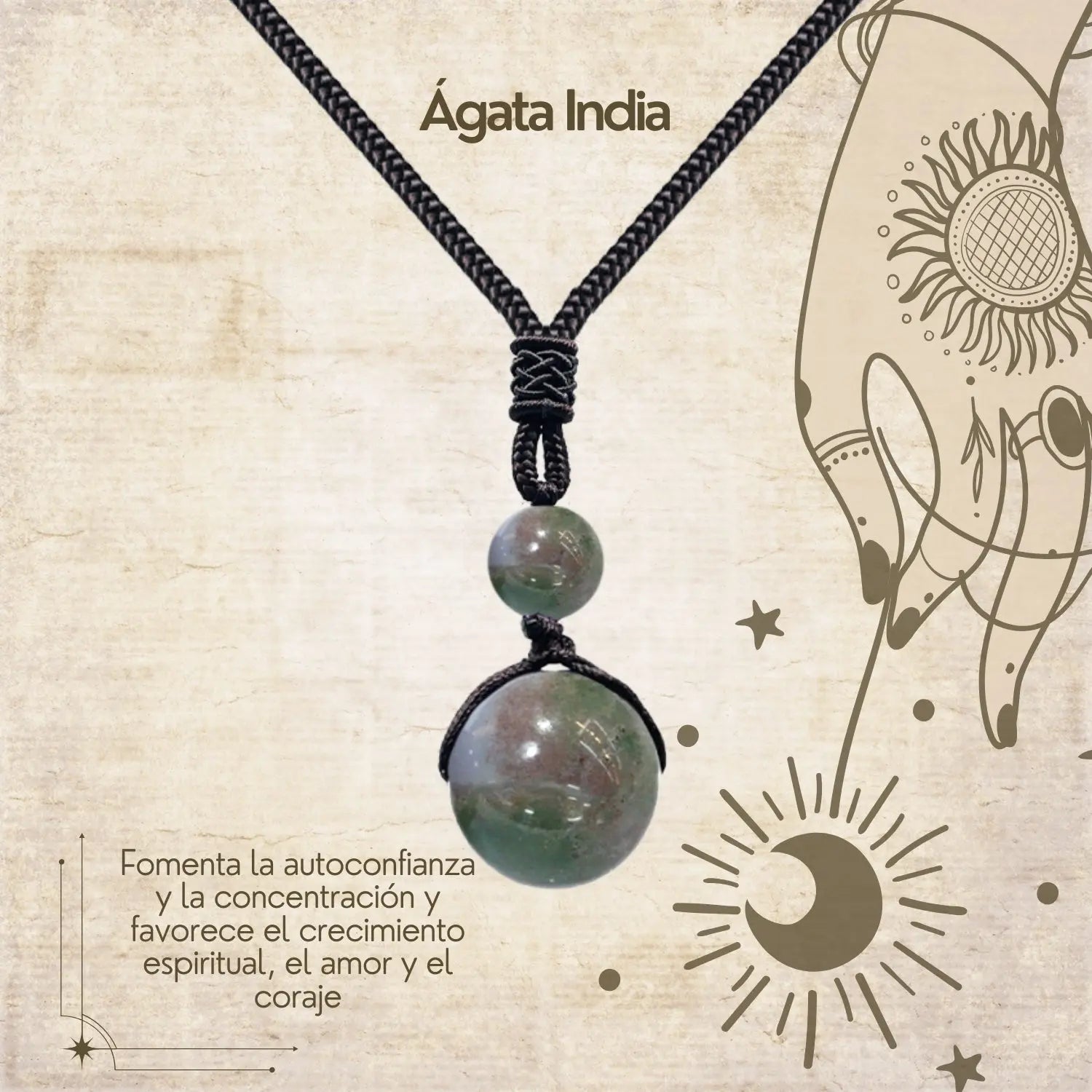 Colgante de piedra natural 14 mm 🌈 ¡Hecho a mano y con significado único! 🔮 Cuerda ajustable 40–70 cm - cotigo