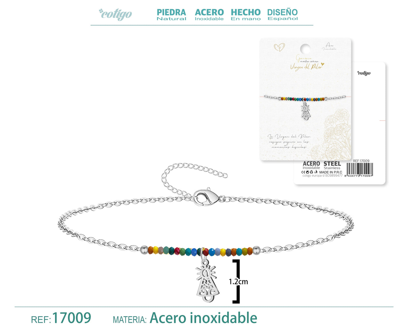 Pulsera Virgen de Pilar Acero plateado
