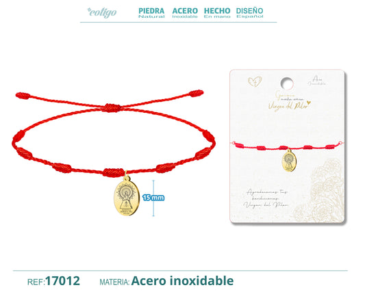 Pulsera 7 Nudos con Medalla de Virgen del Pilar en Acero Dorado