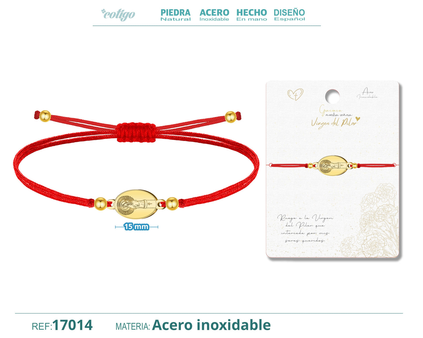 Pulsera Hilo encerado con colgante Vigen Pilar color Dorado