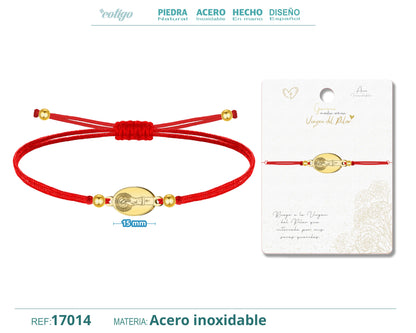Pulsera Hilo encerado con colgante Vigen Pilar color Dorado