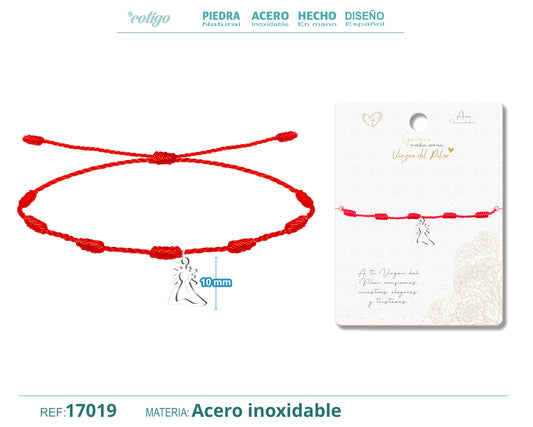 Pulsera 7 Nudos con Silueta de Virgen del Pilar en Acero