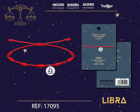 PULSERA 7 NUDOS CON LIBRA ACERO COLOR PLATEADO
