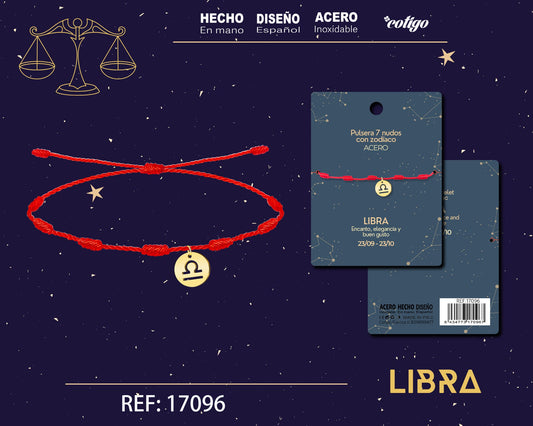 PULSERA 7 NUDOS CON LIBRA ACERO COLOR DORADO