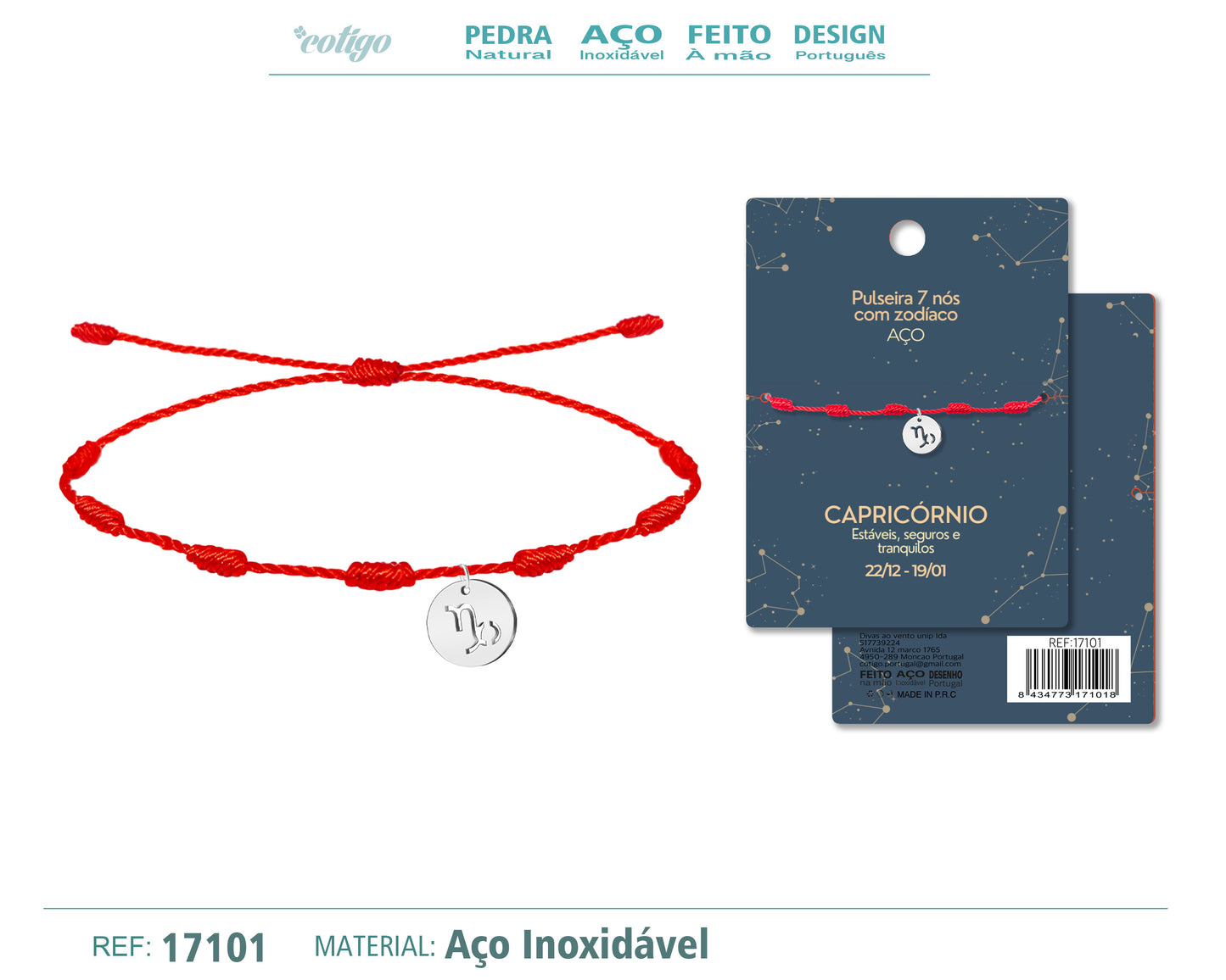 PULSERA 7 NUDOS CON CAPRICORNIO ACERO COLOR PLATEADO