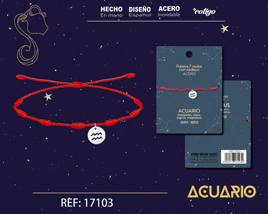 PULSERA 7 NUDOS CON ACUARIO ACERO COLOR PLATEADO