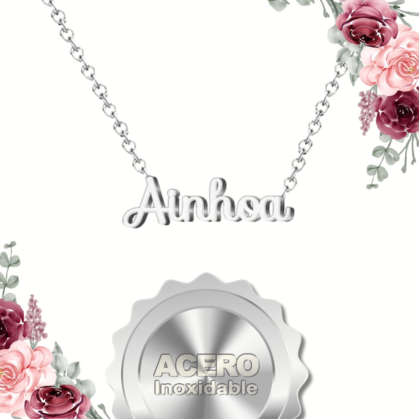 Collar Nombre  Ainhoa  Acerocolor Plateado