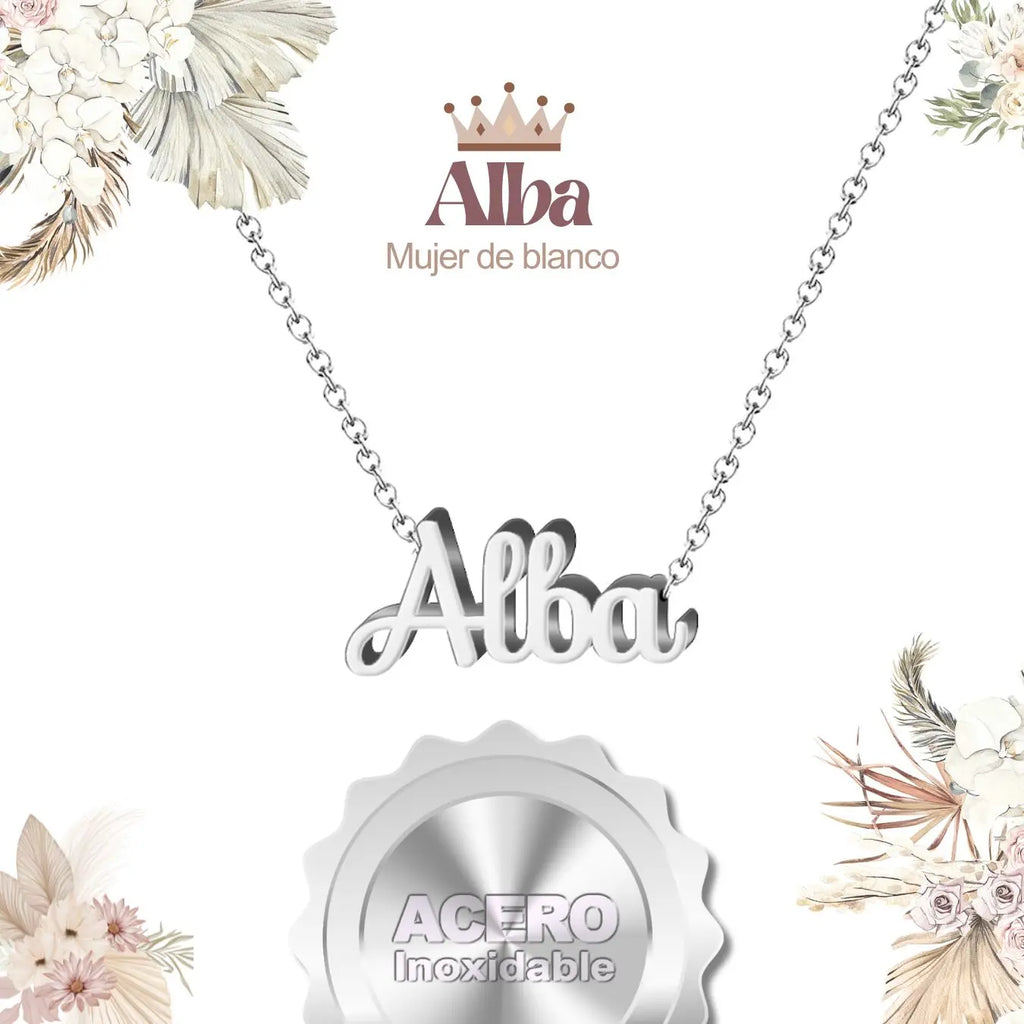 Collar Edición Nombre "alba" - Acero Tono Plateado textura