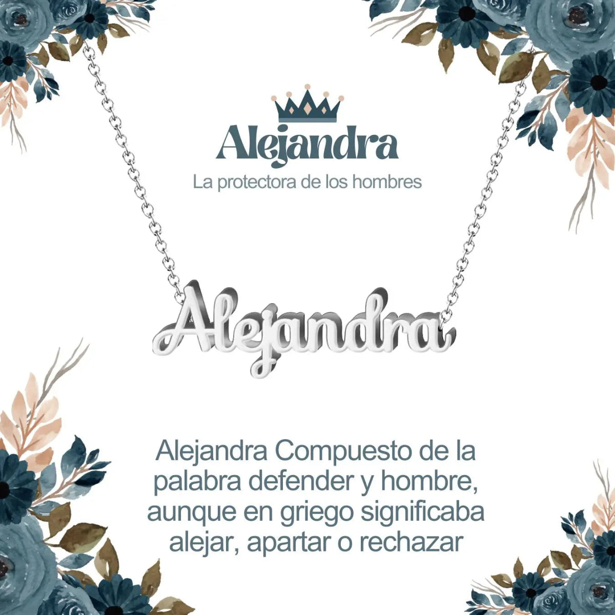 Collar con nombre Alejandra en acero inoxidable plateado resistente al agua joya fuerte regalo para mujer valiente