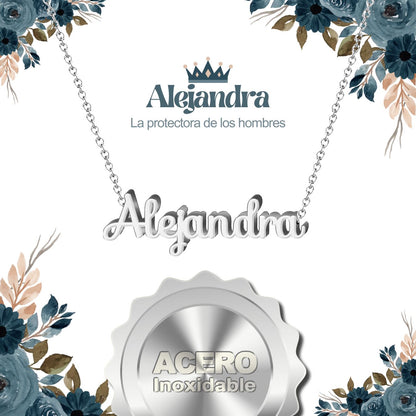 Collar Nombre  Alejandra Acero color Plateado