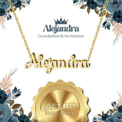 Collar Nombre  Alejandra Acero color Dorado