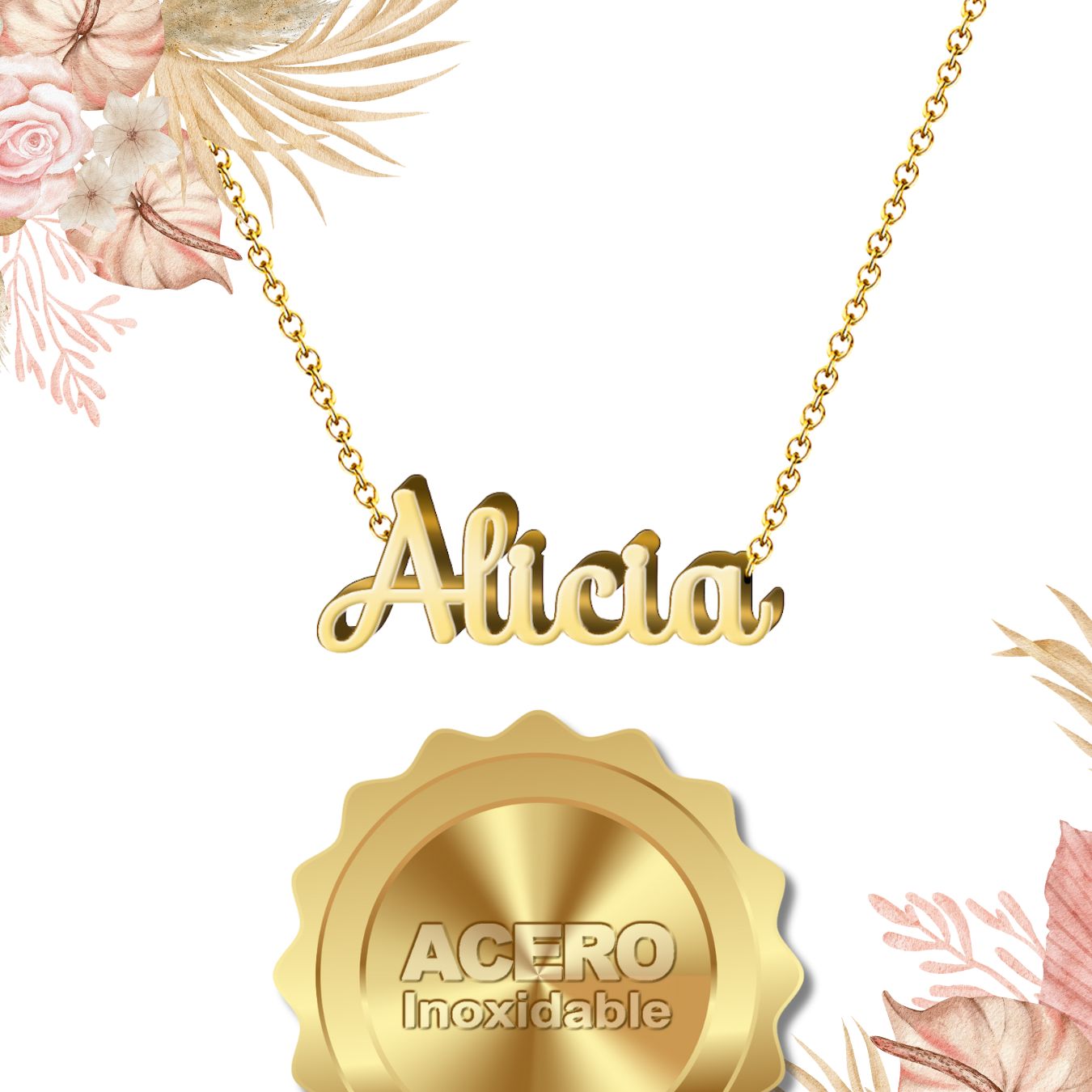 Collar Nombre  Alicia Acero color Dorado