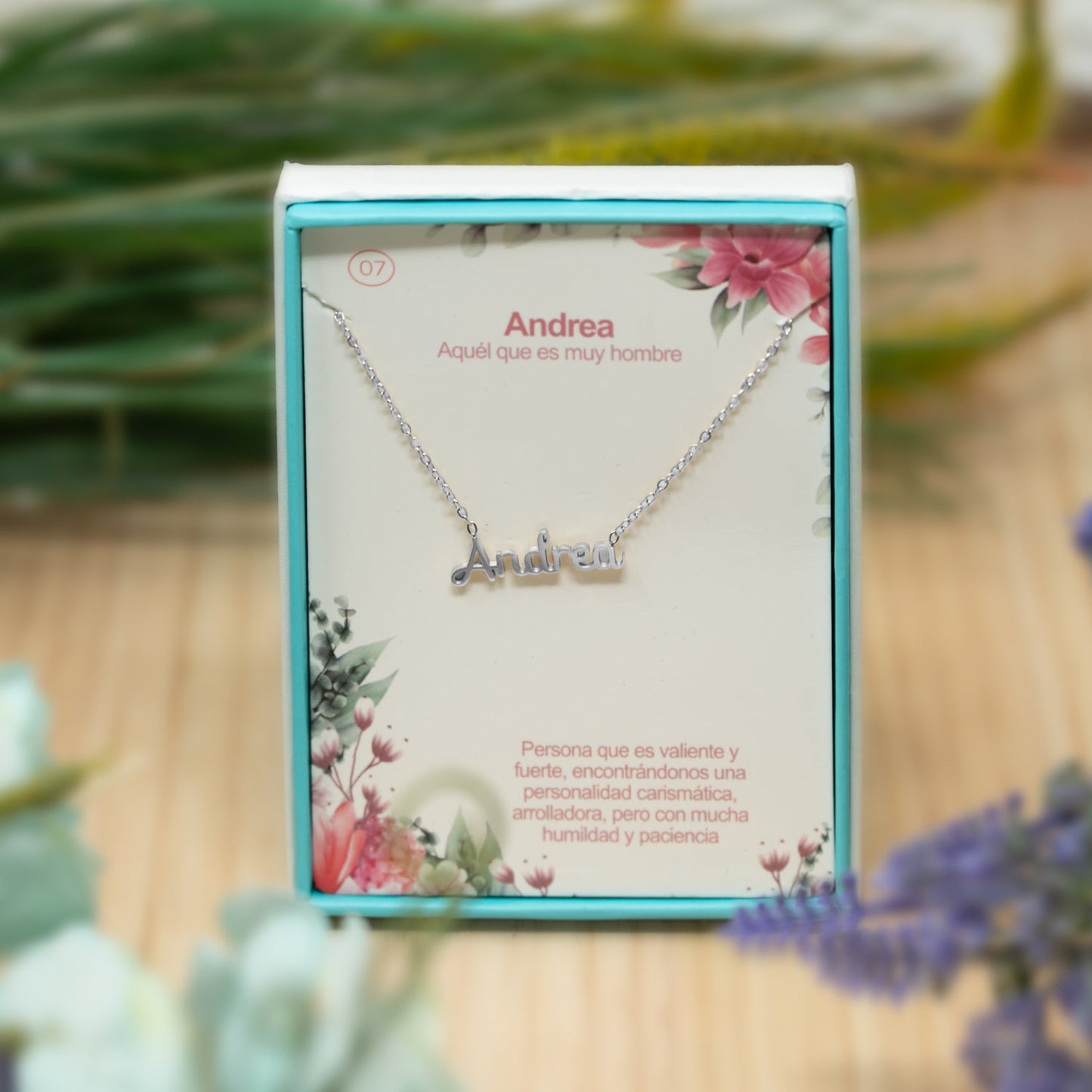 Collar Nombre  Andrea Acero color Plateado
