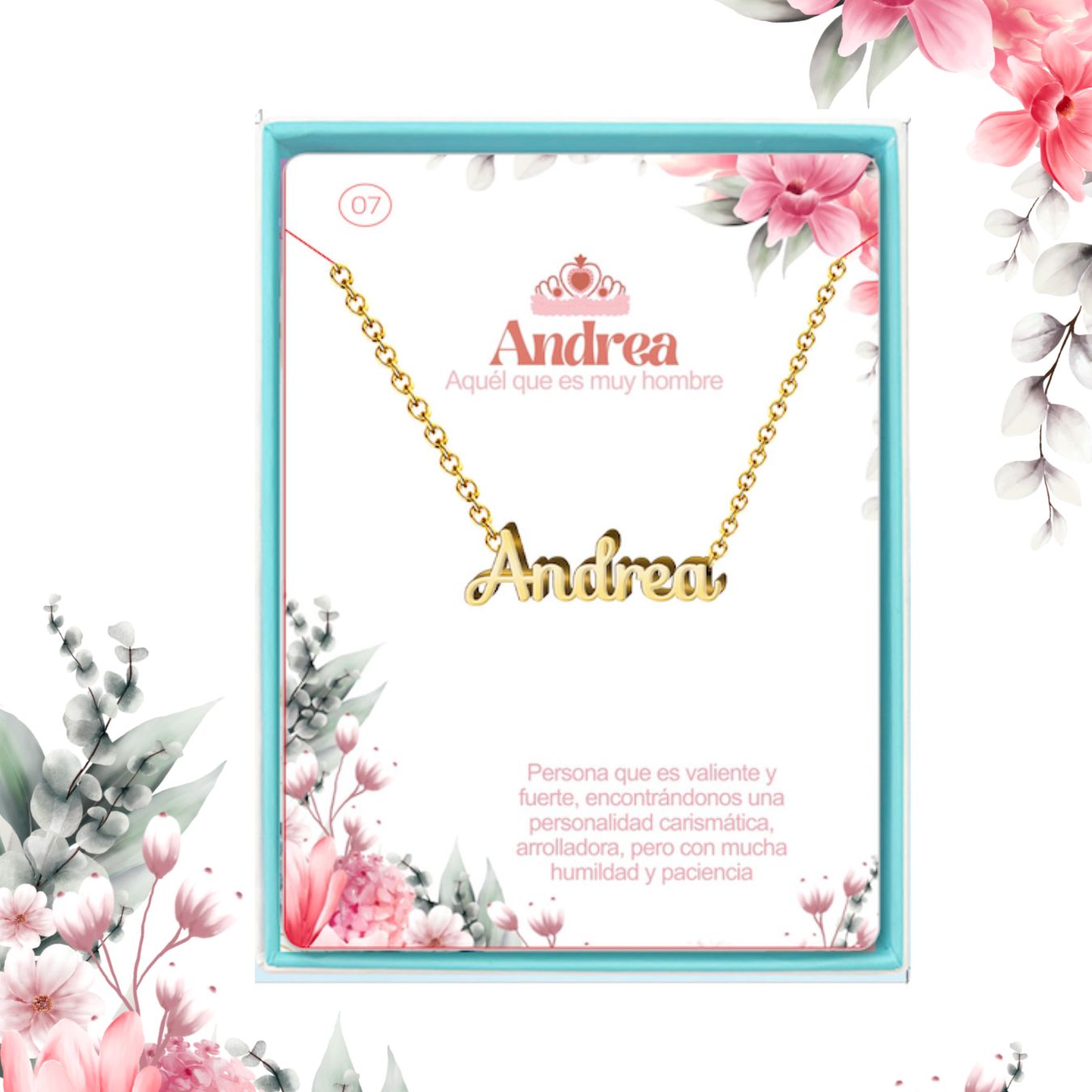 Collar Nombre  Andrea Acero color Dorado