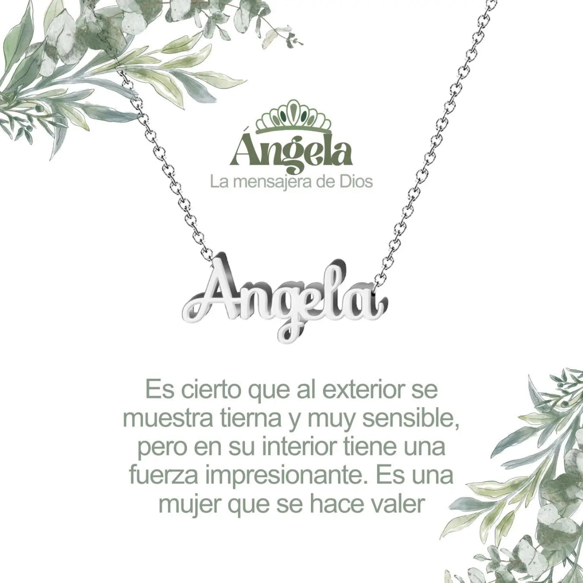 Collar con nombre Ángela en acero inoxidable plateado resistente al agua joya protectora regalo para mujer leal.