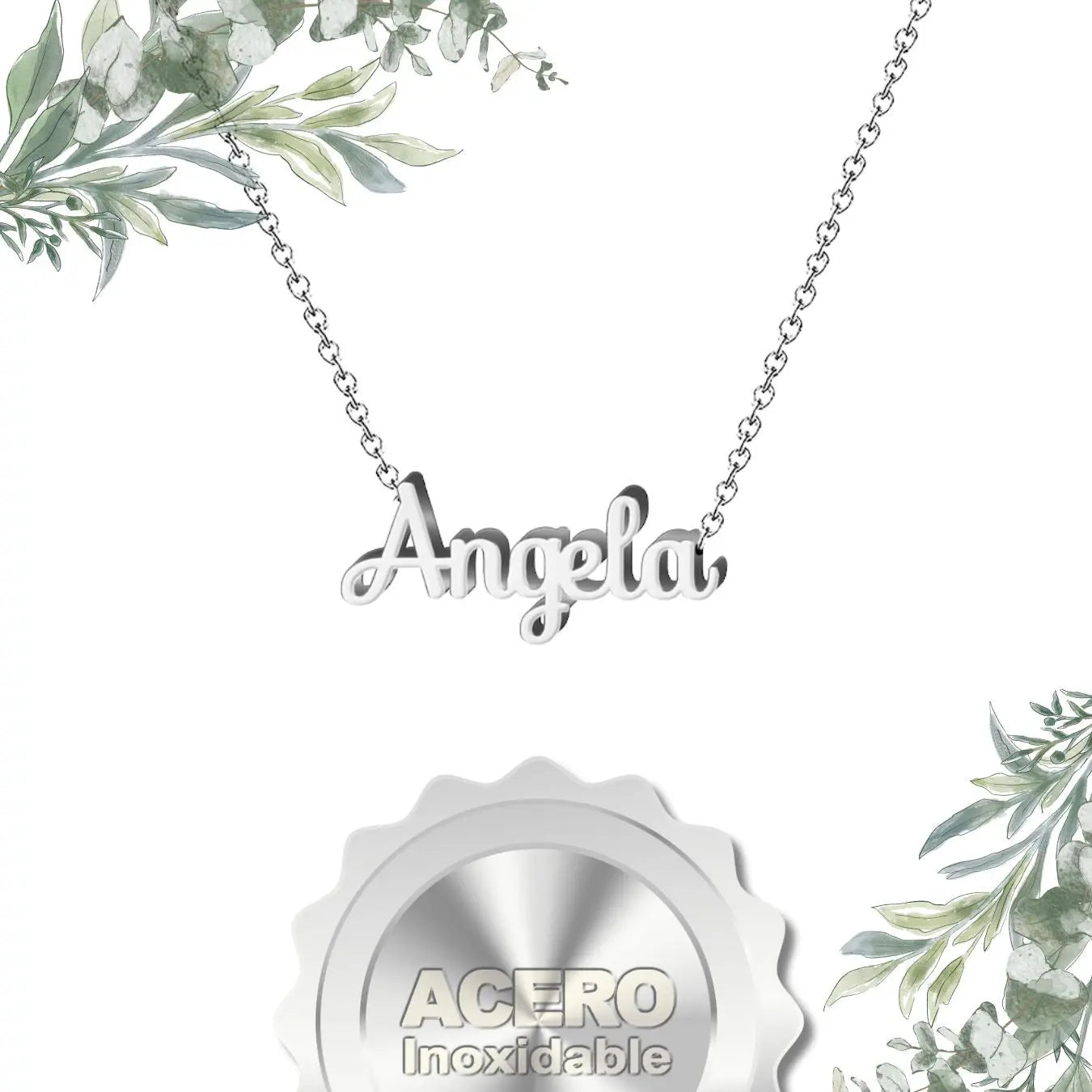 Collar con Nombre Angela - Acero Inoxidable Plateado - cotigo