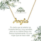 Collar con nombre Ángela diseño angelical bañado en oro 14k significado de mensajera y luz regalo mujer bondadosa.